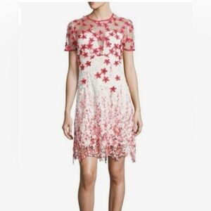 A0044 Elie Tahari Floral Embroidered Red and White Dress NWT